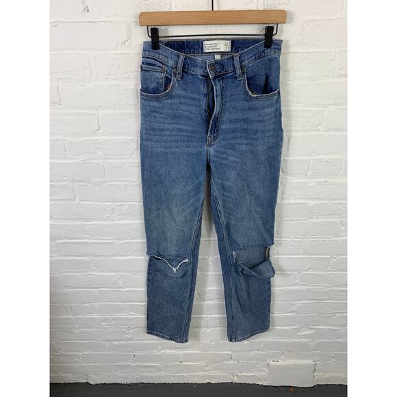 Abercrombie & Fitch Curve Love 90's Straight Ultra High Rise Jeans Blue Size 4 - Picture 2 of 6